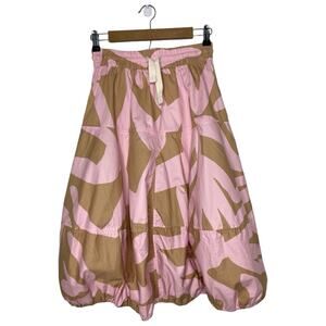 Lee Mathews Size 00 US Size 0 Skirt Midi Bubble Pink Tan Elastic Waist